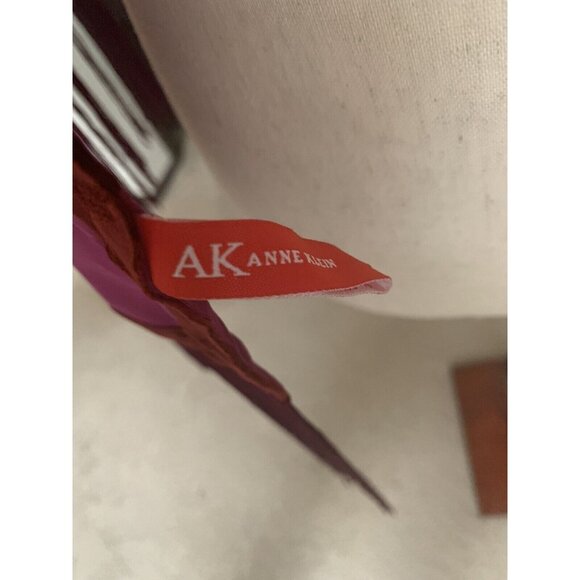 Vtg Anne Klein Sheer Nylon Velvet Plum Wine Scroll w Fringe Neck Scarf 7" x 64" - Picture 7 of 11